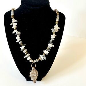 CRYSTAL Stones Necklace with large stone wrapped in copper, handmade